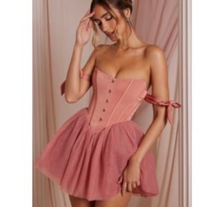 Oh Polly Strapless Pink Dress with Bow Details
